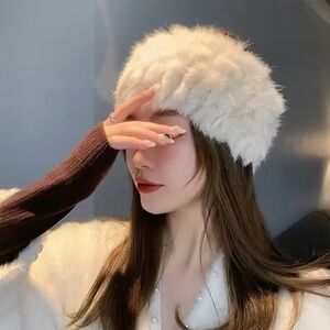 New Elegant White Beige Real Rabbit Fur Headband